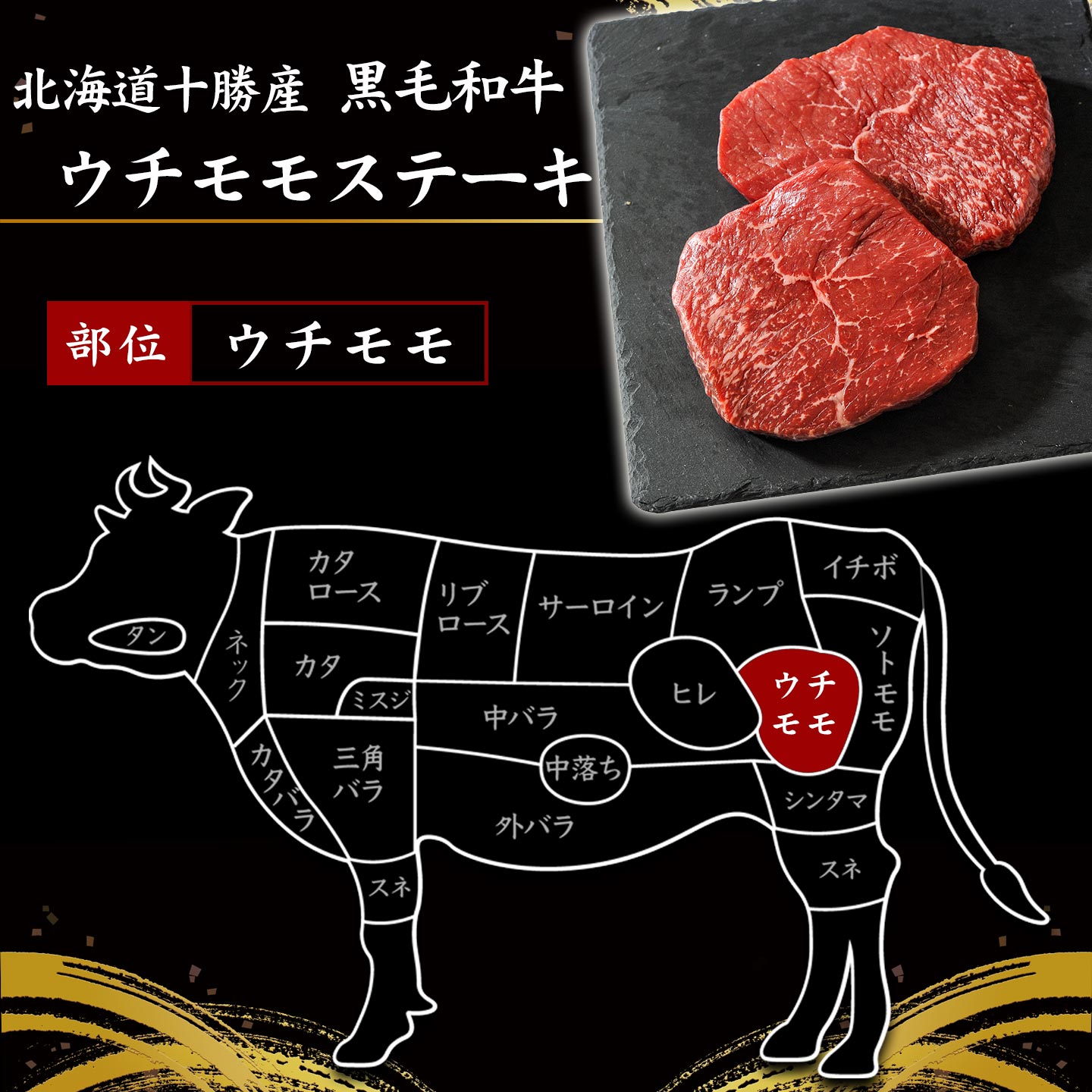 国産黒毛和牛,ウチモモステーキイメージ